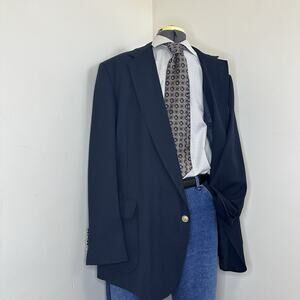 Mens 46L Blazer Navy Blue Wool 2 Button 3XL 50" Sport Coat Suit Jacket VTG USA
